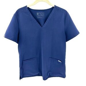 Figs Casma Scrub Top Sz M Navy Blue Short Sleeve Uniform Nurse Medical Pockets
